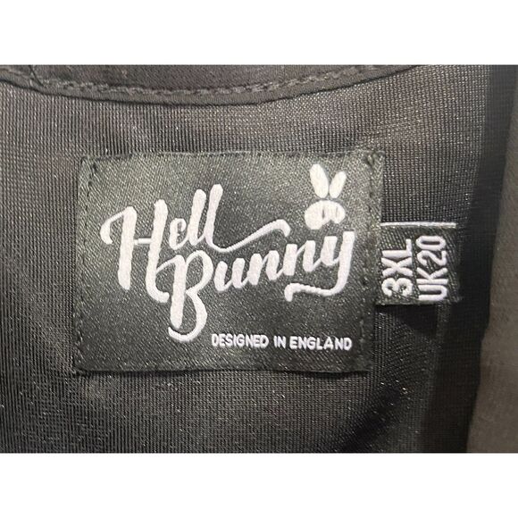 Hell Bunny Black Long Sleeve Velvet Bow Tie Mini Dress   Women's Plus Size 3XL - Picture 4 of 11